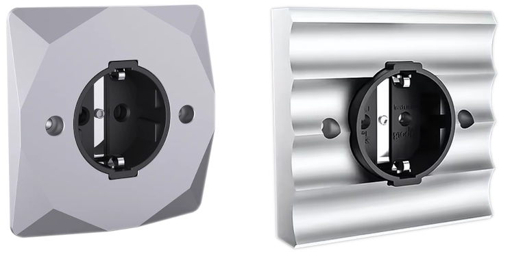 Vue de deux prises murale de type Schuko pour alimentation électrique 220 volts des systèmes Hifi et Home Cinéma